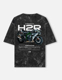 Kawasaki Ninja H2R Acid Wash Oversized T Shirt Superbike Motorcycle Graphic Streetwear Tee