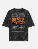 Mazda RX7 Blueprint Acid Wash Oversized T Shirt JDM Sports Car Graphic Streetwear Tee
