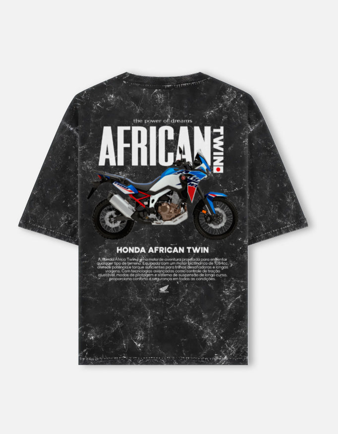 Honda Africa Twin Adventure Motorcycle Acid Wash Oversized T Shirt Off Road Touring Bike Graphic Streetwear Tee