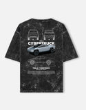 Tesla Cybertruck Blueprint Acid Wash Oversized T Shirt Electric Truck Streetwear Graphic Tee