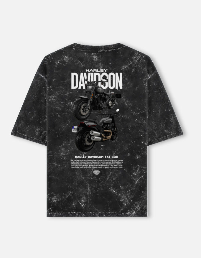 Harley Davidson Fat Bob Acid Wash Oversized T Shirt Cruiser Motorcycle Graphic Streetwear Biker Tee