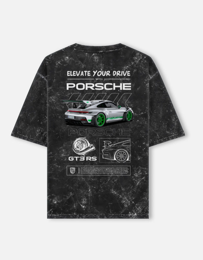 Porsche GT3 RS Elevate Your Drive Acid Wash Oversized T Shirt Motorsport Streetwear Graphic Tee