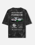 Porsche GT3 RS Elevate Your Drive Acid Wash Oversized T Shirt Motorsport Streetwear Graphic Tee
