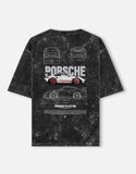 Porsche 911 GT3 RS Acid Wash Oversized T Shirt Sports Car Blueprint Graphic Streetwear Tee