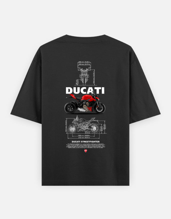 Ducati Streetfighter Blueprint Graphic Oversized T Shirt Premium Superbike Streetwear Cotton Rider Tee