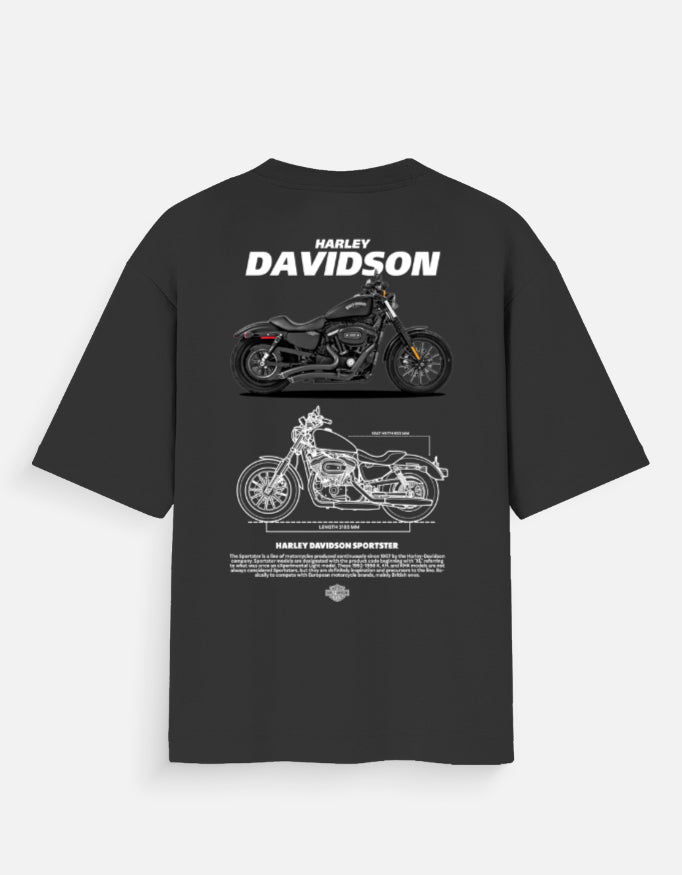 Harley Davidson Sportster Blueprint Graphic Oversized T Shirt Premium Cruiser Biker Streetwear Cotton Tee