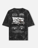 Back To The Future DeLorean DMC 12 Acid Wash Oversized T Shirt Time Machine Blueprint Graphic Streetwear Tee