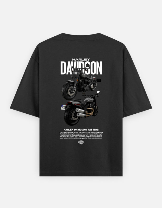Harley Davidson Fat Bob Graphic Oversized T Shirt Premium Cruiser Biker Streetwear Cotton Tee