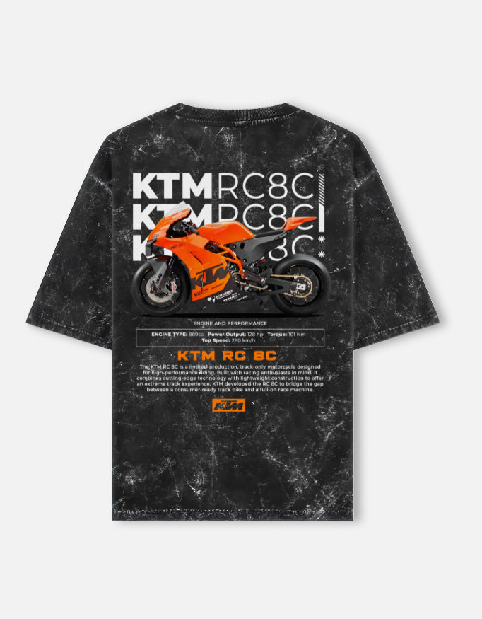 KTM RC 8C Acid Wash Oversized T Shirt Superbike Racing Motorcycle Graphic Streetwear Tee
