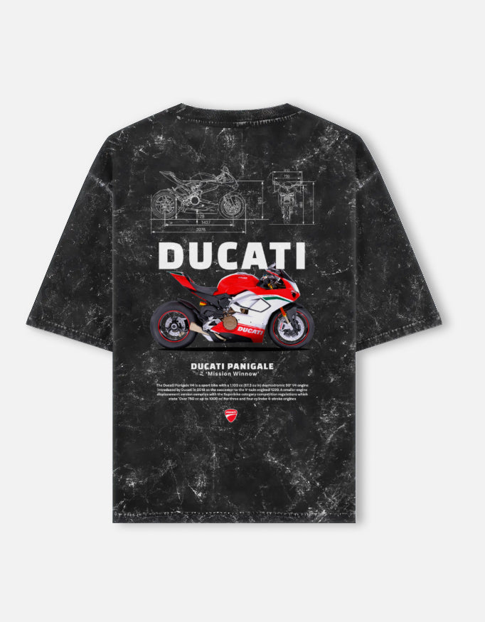 Ducati Panigale Acid Wash Oversized T Shirt Superbike Motorcycle Graphic Streetwear Tee