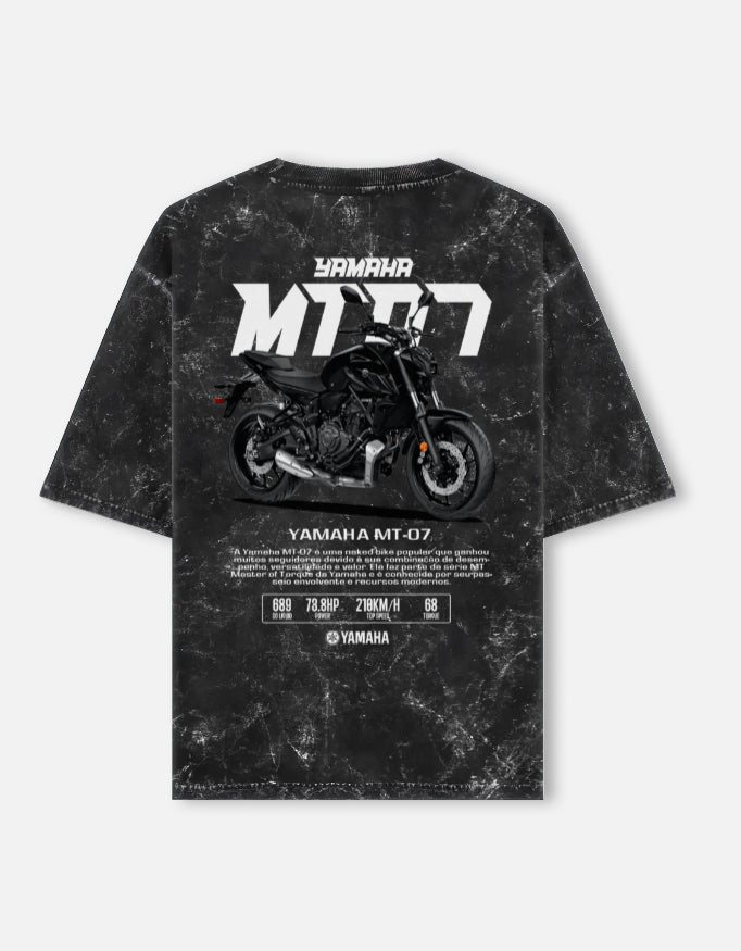 Yamaha MT07 Acid Wash Oversized T Shirt Naked Bike Graphic Streetwear Motorcycle Rider Tee