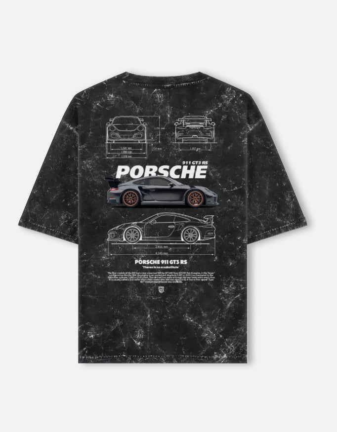Porsche 911 GT3 RS Acid Wash Oversized T Shirt Motorsport Blueprint Graphic Streetwear Tee