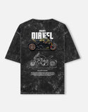 Ducati Diavel Acid Wash Oversized T Shirt Motorcycle Blueprint Graphic Cruiser Streetwear Tee