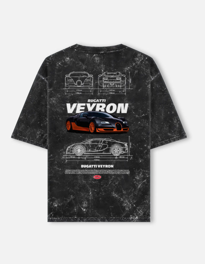 Bugatti Veyron Blueprint Acid Wash Oversized T Shirt Hypercar Supercar Graphic Streetwear Tee