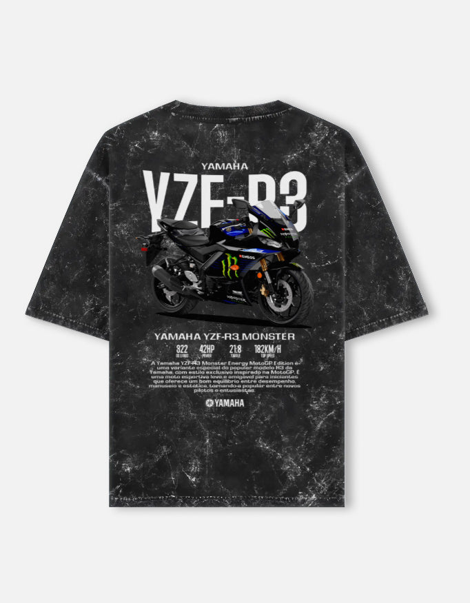 Yamaha YZF R3 Monster Energy Acid Wash Oversized T Shirt MotoGP Racing Sportbike Graphic Streetwear Tee