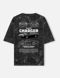 Dodge Charger Blueprint Acid Wash Oversized T Shirt Classic American Muscle Car Graphic Streetwear Tee