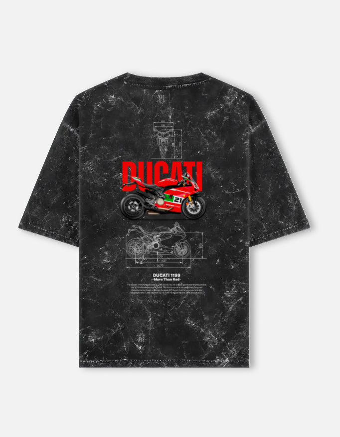 Ducati 1199 Panigale Acid Wash Oversized T Shirt Motorcycle Blueprint Graphic Racing Streetwear Tee