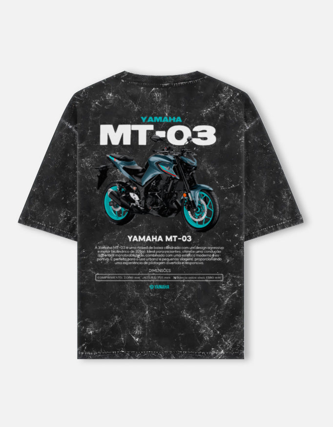 Yamaha MT03 Acid Wash Oversized T Shirt Naked Bike Graphic Streetwear Motorcycle Rider Tee