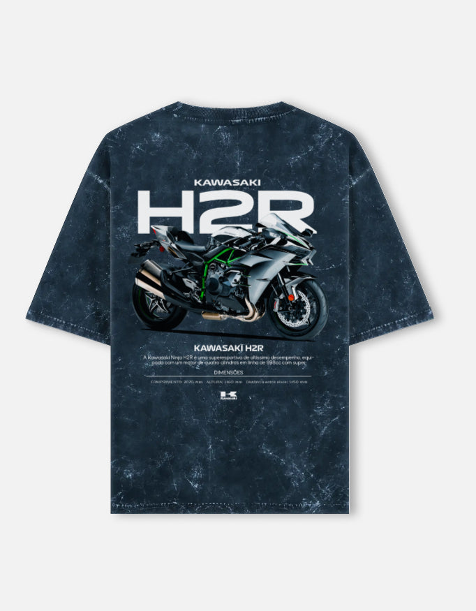 Kawasaki Ninja H2R Acid Wash Oversized T Shirt Superbike Motorcycle Graphic Streetwear Tee