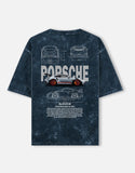 Porsche 911 GT3 RS Blueprint Acid Wash Oversized T Shirt Performance Sports Car Streetwear Graphic Tee