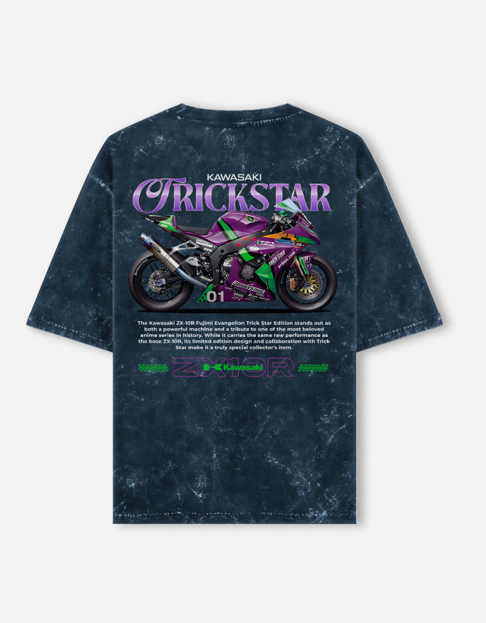 Kawasaki ZX10R Trick Star Acid Wash Oversized T Shirt Superbike Racing Graphic Streetwear Tee
