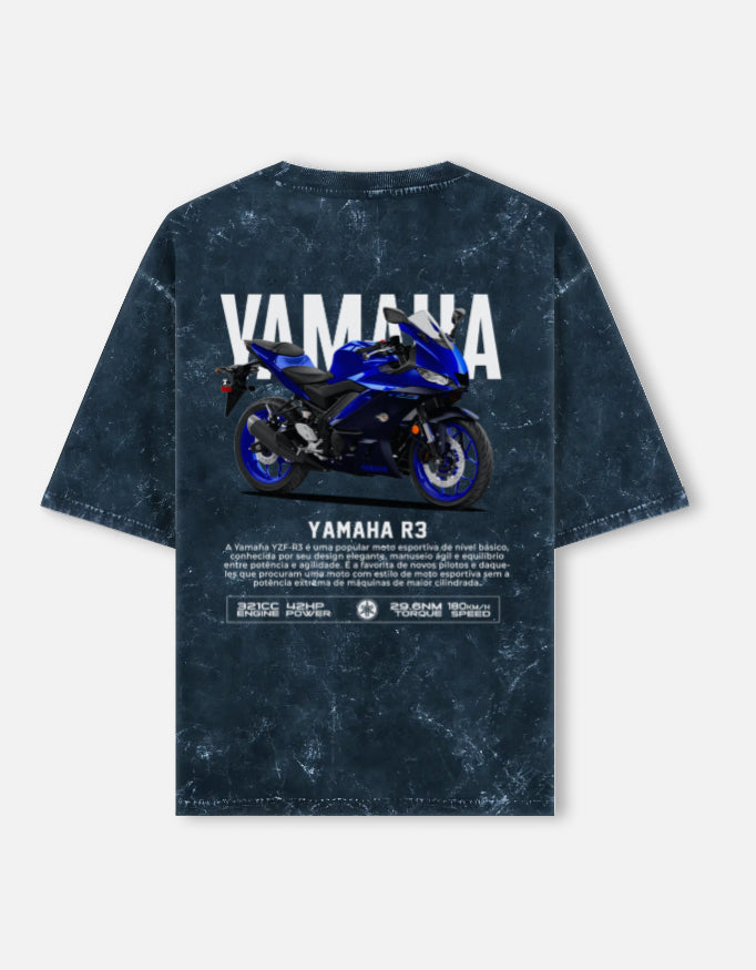 Yamaha R3 Acid Wash Oversized T Shirt Sportbike Graphic Streetwear Motorcycle Rider Tee