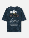 Ducati Diavel Acid Wash Oversized T Shirt Motorcycle Blueprint Graphic Cruiser Streetwear Tee