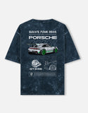 Porsche GT3 RS Elevate Your Drive Acid Wash Oversized T Shirt Motorsport Streetwear Graphic Tee