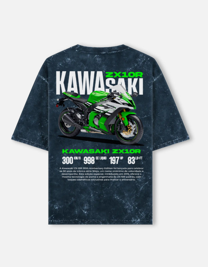 Kawasaki ZX10R Acid Wash Oversized T Shirt Ninja Superbike Racing Motorcycle Graphic Streetwear Tee