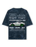 Porsche 911 GT3 RS Acid Wash Oversized T Shirt Blueprint Sports Car Graphic Streetwear Tee