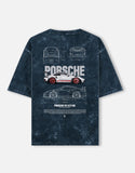 Porsche 911 GT3 RS Acid Wash Oversized T Shirt Sports Car Blueprint Graphic Streetwear Tee