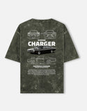 Dodge Charger Blueprint Acid Wash Oversized T Shirt Classic American Muscle Car Graphic Streetwear Tee