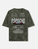 Porsche 911 GT3 RS Blueprint Acid Wash Oversized T Shirt Performance Sports Car Streetwear Graphic Tee
