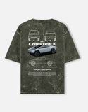 Tesla Cybertruck Blueprint Acid Wash Oversized T Shirt Electric Truck Streetwear Graphic Tee