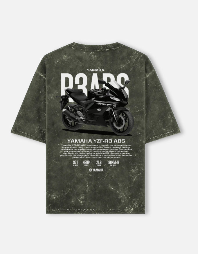 Yamaha YZF R3 ABS Acid Wash Oversized T Shirt Sportbike Racing Motorcycle Graphic Streetwear Tee