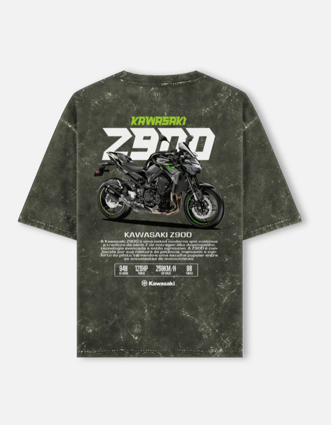 Kawasaki Z900 Acid Wash Oversized T Shirt Naked Sport Motorcycle Graphic Streetwear Tee