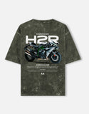 Kawasaki Ninja H2R Acid Wash Oversized T Shirt Superbike Motorcycle Graphic Streetwear Tee