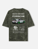 Porsche GT3 RS Elevate Your Drive Acid Wash Oversized T Shirt Motorsport Streetwear Graphic Tee