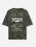 Porsche 911 GT3 RS Acid Wash Oversized T Shirt Sports Car Blueprint Graphic Streetwear Tee