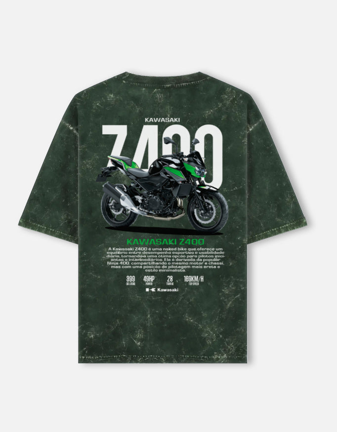 Kawasaki Z400 Acid Wash Oversized T Shirt Naked Bike Motorcycle Graphic Streetwear Tee
