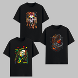 Streetwear Graphic T Shirt Combo Pack Lion Rasta Bob Marley Snake Whiskey Printed Cotton Unisex Black Graphic Tees India