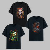 Streetwear Graphic T Shirt Combo Pack Lion Rasta Bob Marley Snake Whiskey Printed Cotton Unisex Black Graphic Tees India