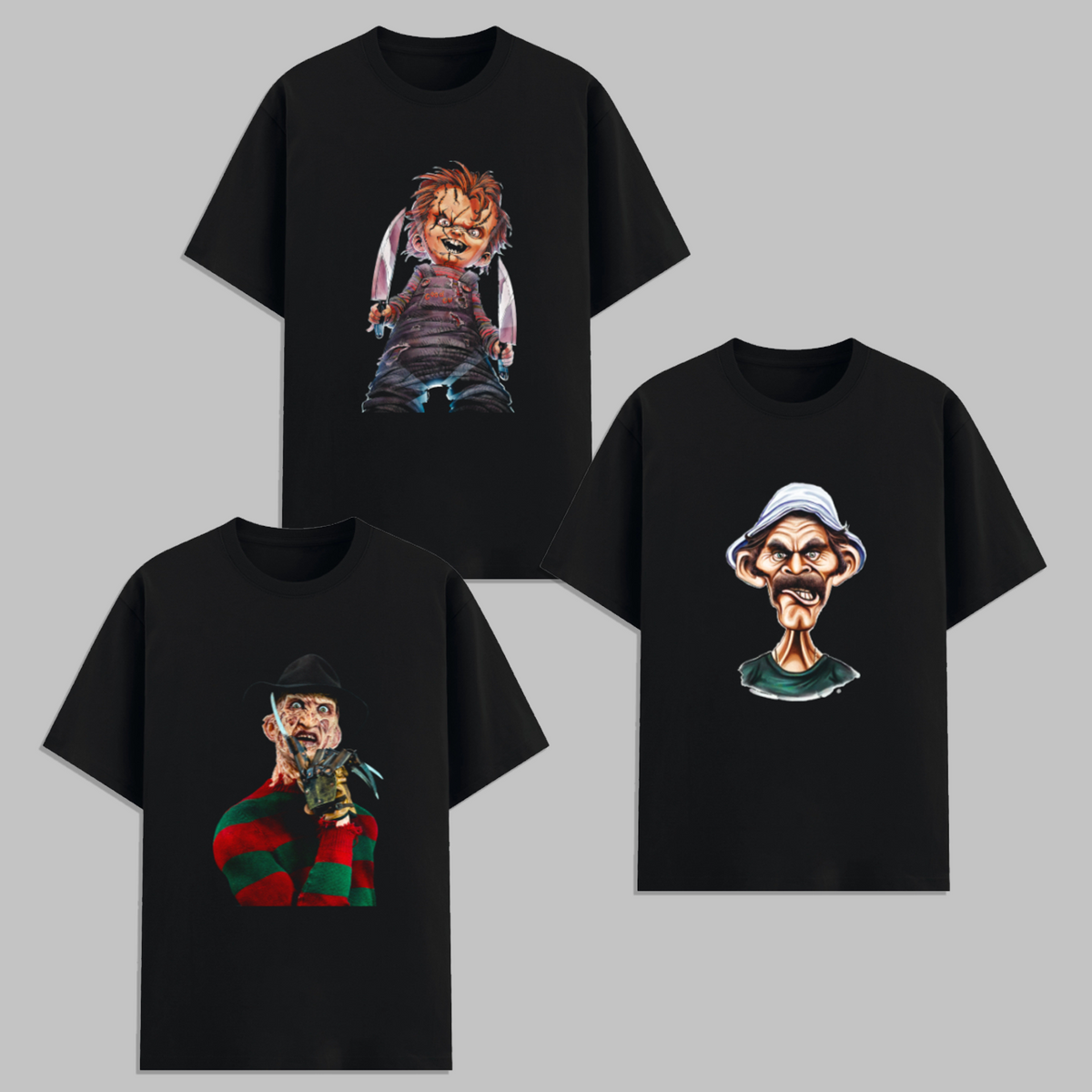 Horror Graphic T Shirt Combo Pack Chucky Freddy Krueger Scary Character Printed Cotton Unisex Black Graphic Tees Streetwear India