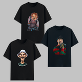 Horror Graphic T Shirt Combo Pack Chucky Freddy Krueger Scary Character Printed Cotton Unisex Black Graphic Tees Streetwear India