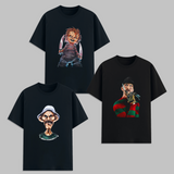 Horror Graphic T Shirt Combo Pack Chucky Freddy Krueger Scary Character Printed Cotton Unisex Black Graphic Tees Streetwear India