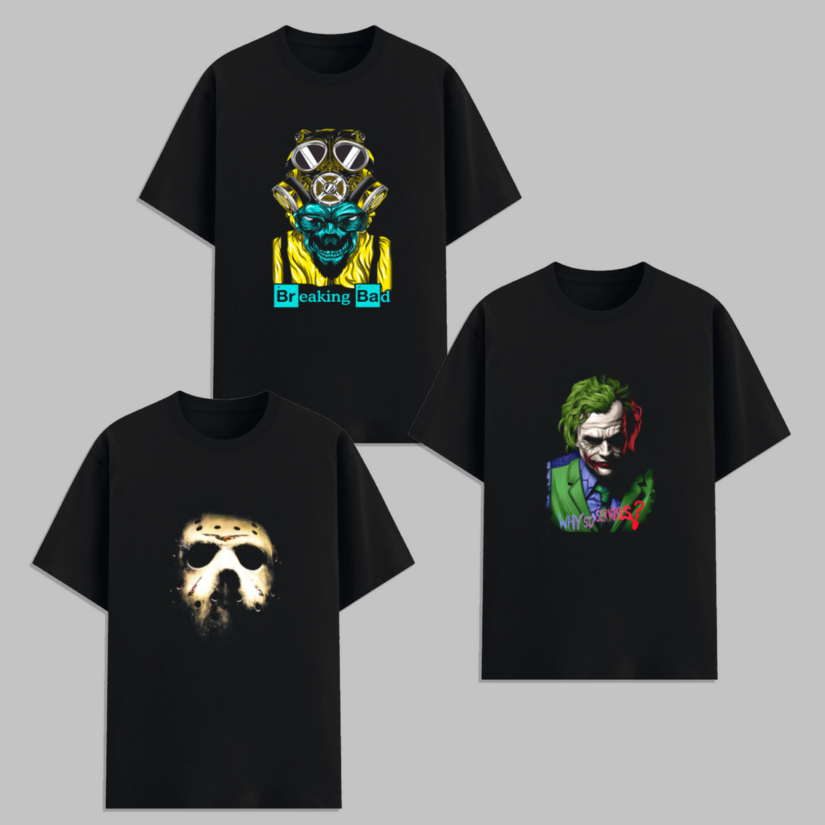 Breaking Bad Joker Horror Graphic T Shirt Combo Pack Why So Serious Skull Mask Print Black Cotton Unisex Streetwear Tees India
