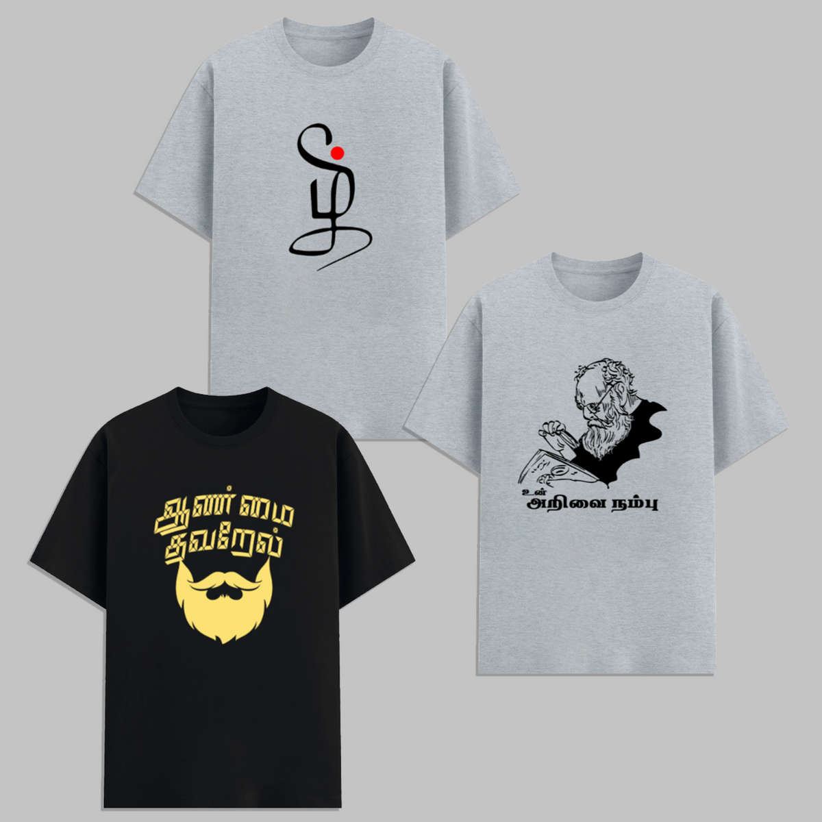 Tamil Graphic T Shirt Combo Pack Typography Thiruvalluvar Design Cotton Unisex Streetwear Tees India