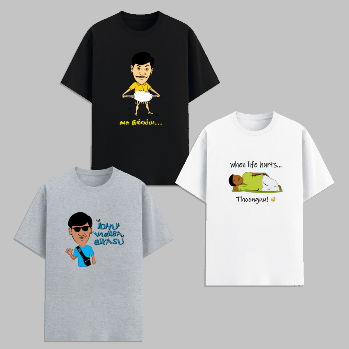Vadivelu Comedy T Shirt Combo Pack Tamil Funny Graphic Tees Meme Dialogue Streetwear Cotton Unisex India
