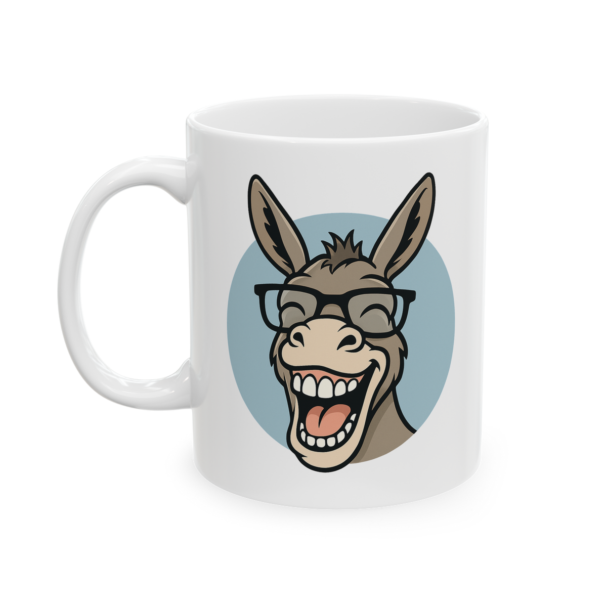Funny Donkey Coffee Mug Cartoon Animal Face With Glasses Cute Smiling Ceramic Mug Premium Printed Cup Gift for Animal Lovers