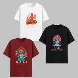 Durga Kali Graphic T Shirt Combo Pack Hindu Goddess Printed Cotton Unisex Spiritual Aesthetic Graphic Tees Black Trendy Casual Wear India